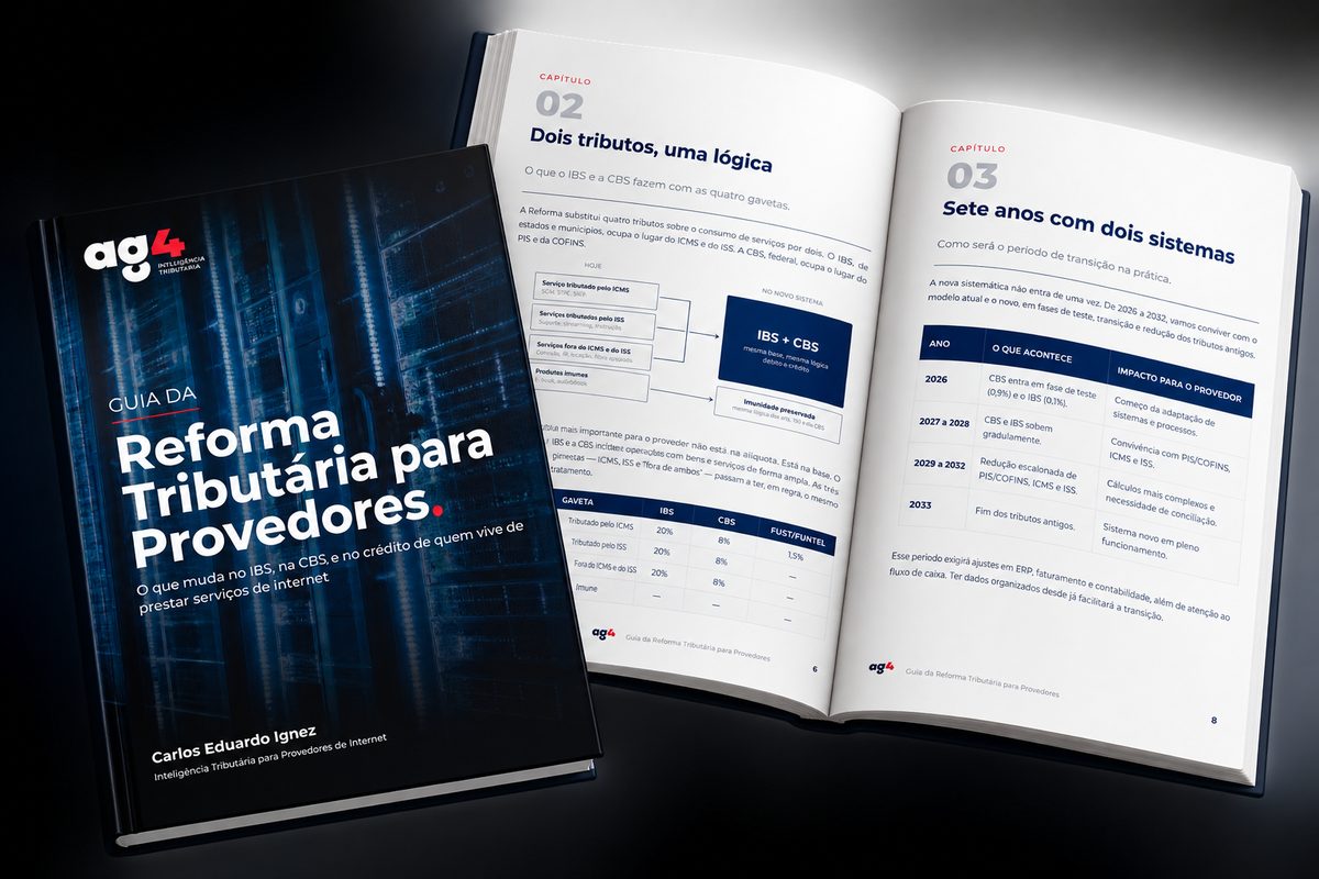 Capa e páginas internas do Guia da Reforma Tributária para Provedores